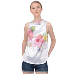 Flower-2342706 High Neck Satin Top by lipli