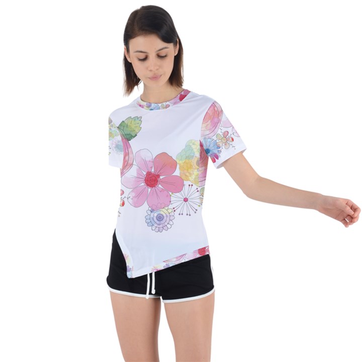 Flower-2342706 Asymmetrical Short Sleeve Sports T-Shirt