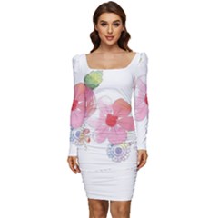 Flower-2342706 Women Long Sleeve Ruched Stretch Jersey Dress by lipli