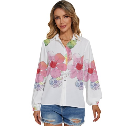 Flower-2342706 Women s Long Sleeve Button Up Shirt by lipli