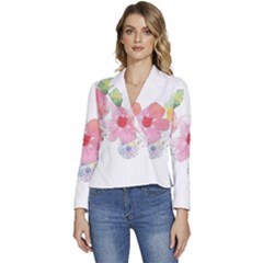 Flower-2342706 Women s Long Sleeve Revers Collar Cropped Jacket by lipli