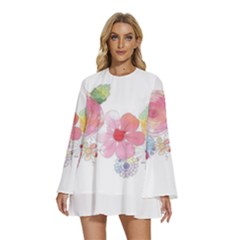 Flower-2342706 Round Neck Long Sleeve Bohemian Style Chiffon Mini Dress by lipli