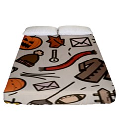 Halloween Doodle Autumn Pumpkin Fitted Sheet (king Size) by Bedest