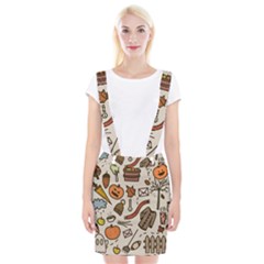 Halloween Doodle Autumn Pumpkin Braces Suspender Skirt by Bedest