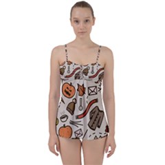 Halloween Doodle Autumn Pumpkin Babydoll Tankini Set by Bedest