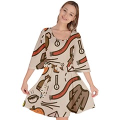 Halloween Doodle Autumn Pumpkin Velour Kimono Dress by Bedest