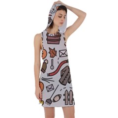 Halloween Doodle Autumn Pumpkin Racer Back Hoodie Dress by Bedest