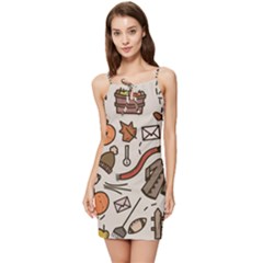 Halloween Doodle Autumn Pumpkin Summer Tie Front Dress