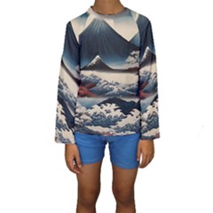 Hokusai Moutains Japan Kids  Long Sleeve Swimwear by Bedest