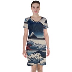 Hokusai Moutains Japan Short Sleeve Nightdress by Bedest