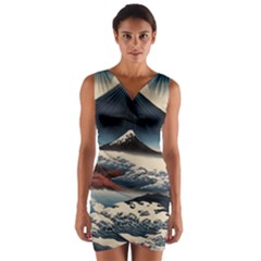 Hokusai Moutains Japan Wrap Front Bodycon Dress by Bedest