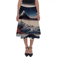 Hokusai Moutains Japan Perfect Length Midi Skirt by Bedest