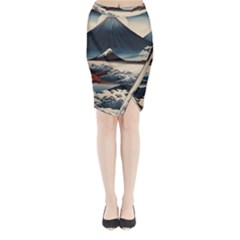 Hokusai Moutains Japan Midi Wrap Pencil Skirt by Bedest