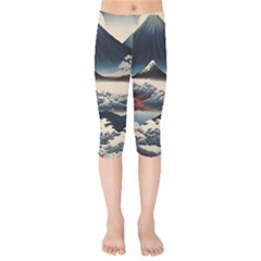 Hokusai Moutains Japan Kids  Capri Leggings  by Bedest