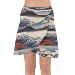 Hokusai Moutains Japan Wrap Front Skirt by Bedest