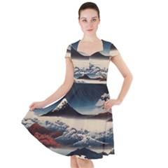 Hokusai Moutains Japan Cap Sleeve Midi Dress