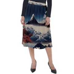 Hokusai Moutains Japan Classic Velour Midi Skirt  by Bedest