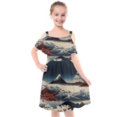 Hokusai Moutains Japan Kids  Cut Out Shoulders Chiffon Dress by Bedest