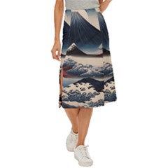 Hokusai Moutains Japan Midi Panel Skirt by Bedest