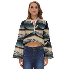 Hokusai Moutains Japan Boho Long Bell Sleeve Top by Bedest