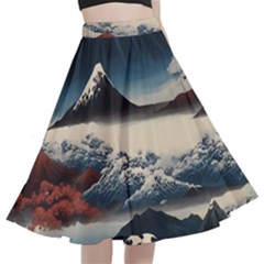 Hokusai Moutains Japan A-line Full Circle Midi Skirt With Pocket by Bedest