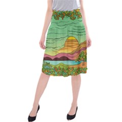 Painting Colors Box Green Midi Beach Skirt by Bedest