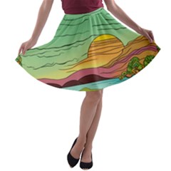 Painting Colors Box Green A-line Skater Skirt by Bedest