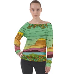 Painting Colors Box Green Off Shoulder Long Sleeve Velour Top by Bedest