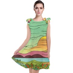 Painting Colors Box Green Tie Up Tunic Dress by Bedest