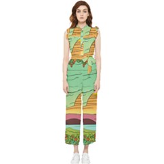 Painting Colors Box Green Women s Frill Top Chiffon Jumpsuit by Bedest