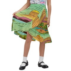 Painting Colors Box Green Kids  Ruffle Flared Wrap Midi Skirt by Bedest