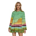 Painting Colors Box Green Round Neck Long Sleeve Bohemian Style Chiffon Mini Dress View1