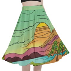 Painting Colors Box Green A-line Full Circle Midi Skirt With Pocket by Bedest