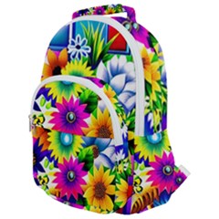 Flower Vase Flower Collage Pop Art Rounded Multi Pocket Backpack by Bedest