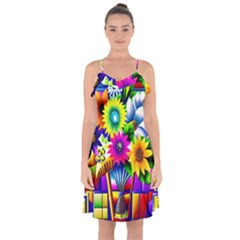 Flower Vase Flower Collage Pop Art Ruffle Detail Chiffon Dress by Bedest