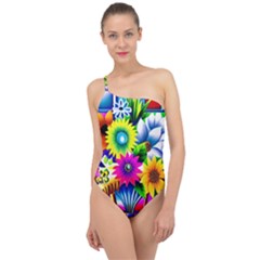 Flower Vase Flower Collage Pop Art Classic One Shoulder Swimsuit by Bedest