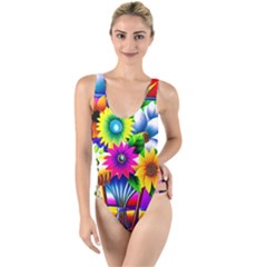 Flower Vase Flower Collage Pop Art High Leg Strappy Swimsuit by Bedest