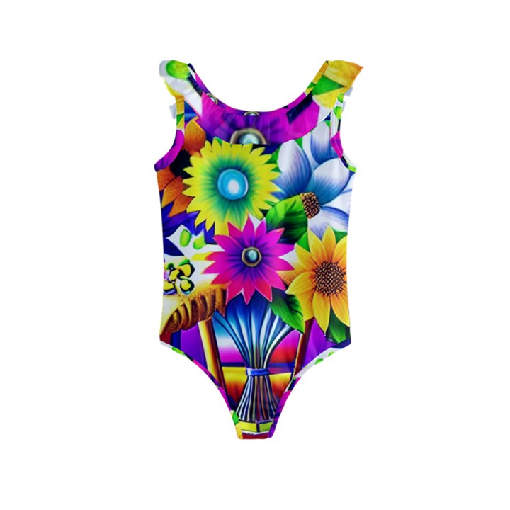 Flower Vase Flower Collage Pop Art Kids  Frill Swimsuit