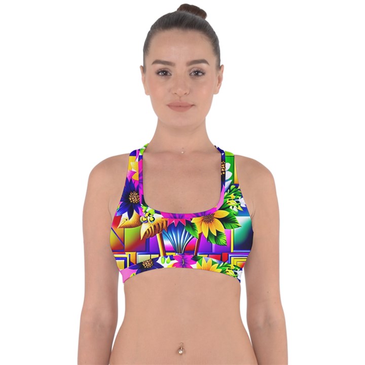 Flower Vase Flower Collage Pop Art Cross Back Hipster Bikini Top 