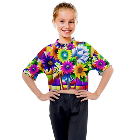 Flower Vase Flower Collage Pop Art Kids Mock Neck T-shirt by Bedest