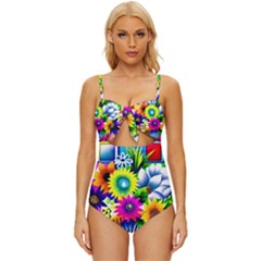 Flower Vase Flower Collage Pop Art Knot Front One-piece Swimsuit by Bedest