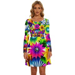 Flower Vase Flower Collage Pop Art Long Sleeve Wide Neck Velvet Dress by Bedest