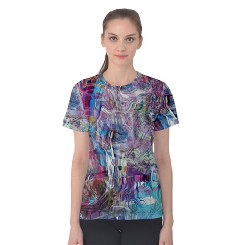 Layered Waves Women s Cotton T-shirt by kaleidomarblingart