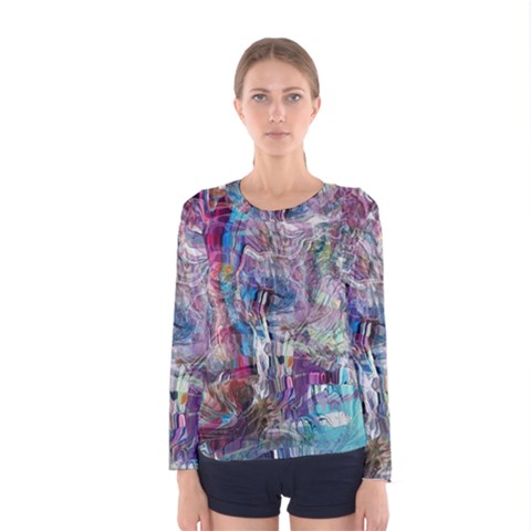 Layered Waves Women s Long Sleeve T-shirt by kaleidomarblingart