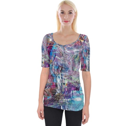 Layered Waves Wide Neckline T-shirt by kaleidomarblingart