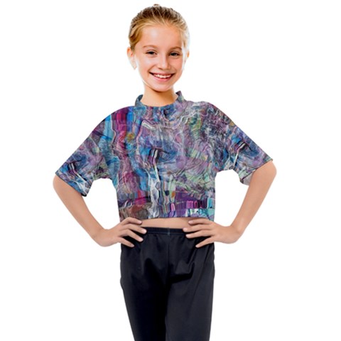 Layered Waves Kids Mock Neck T-shirt by kaleidomarblingart