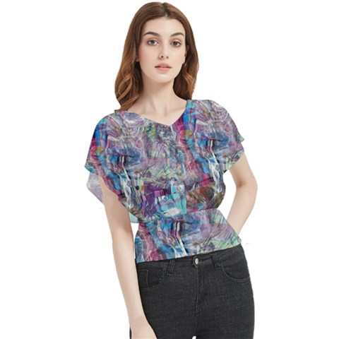 Layered Waves Butterfly Chiffon Blouse by kaleidomarblingart