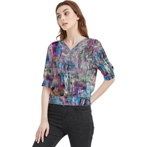 Layered Waves Quarter Sleeve Blouse by kaleidomarblingart