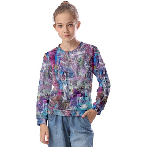 Layered Waves Kids  Long Sleeve T-shirt With Frill  by kaleidomarblingart