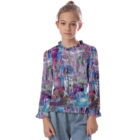 Layered Waves Kids  Frill Detail T-shirt by kaleidomarblingart